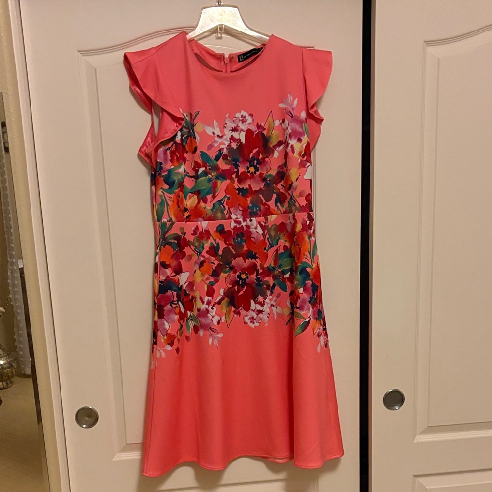 New York & Company Coral Floral Midi Dress